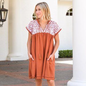J. Marie Henley Dress Burnt Orange Small